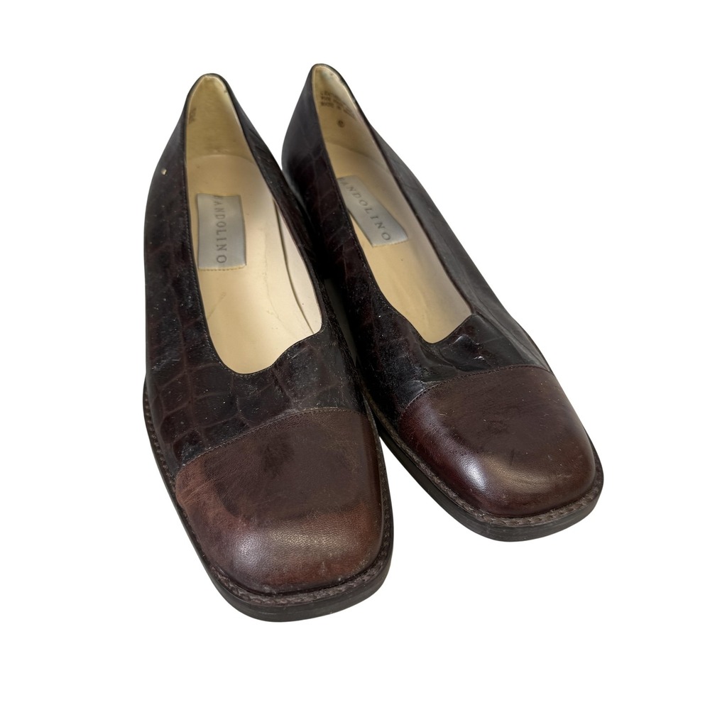 Bandolino Shoes Womens Size 8 Brown Pageant Cap Toe Block Heel Leather Pumps